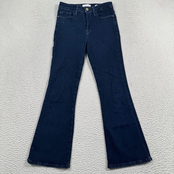 Frame Le One Crop Mini Boot Jeans Size 1 Stretch Keller Dark Wash Mid Rise Denim - Picture 1 of 10